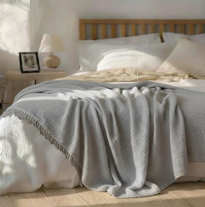 100% Organic Cotton Throw Blanket, 90X104 King Size Muslin Blankets for Adults, Couch, Plant Dyed, Breathable Lightweight Gauze Bed Throw Blanket All Season, Light Grey,