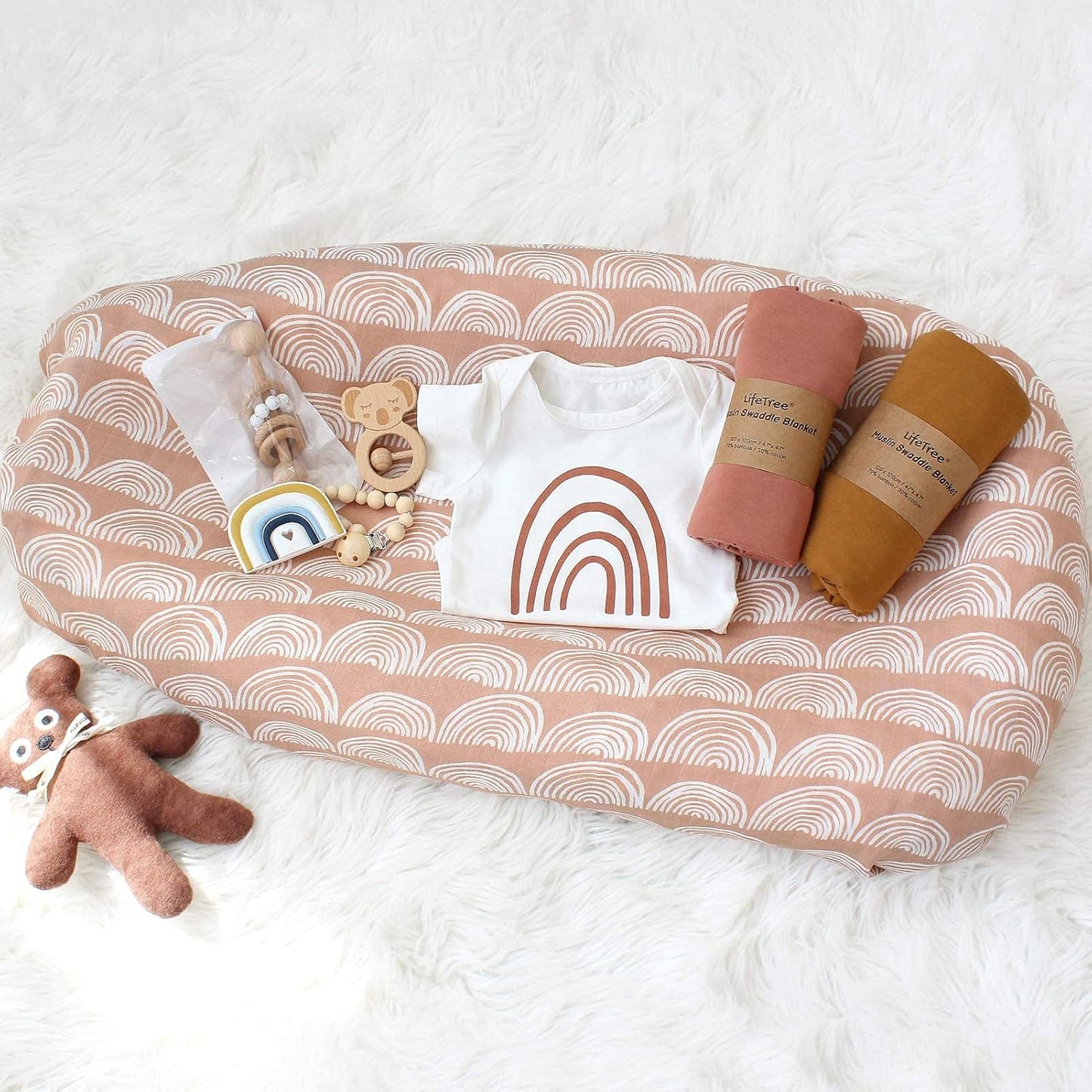 Baby Swaddle Blankets - 70% Viscose from Bamboo and 30% Cotton Muslin Swaddle Blankets Unisex - Boho Vintage Rainbow Print, Silky Soft, Lightweight, Breathable, Large 47 X 47 Inches