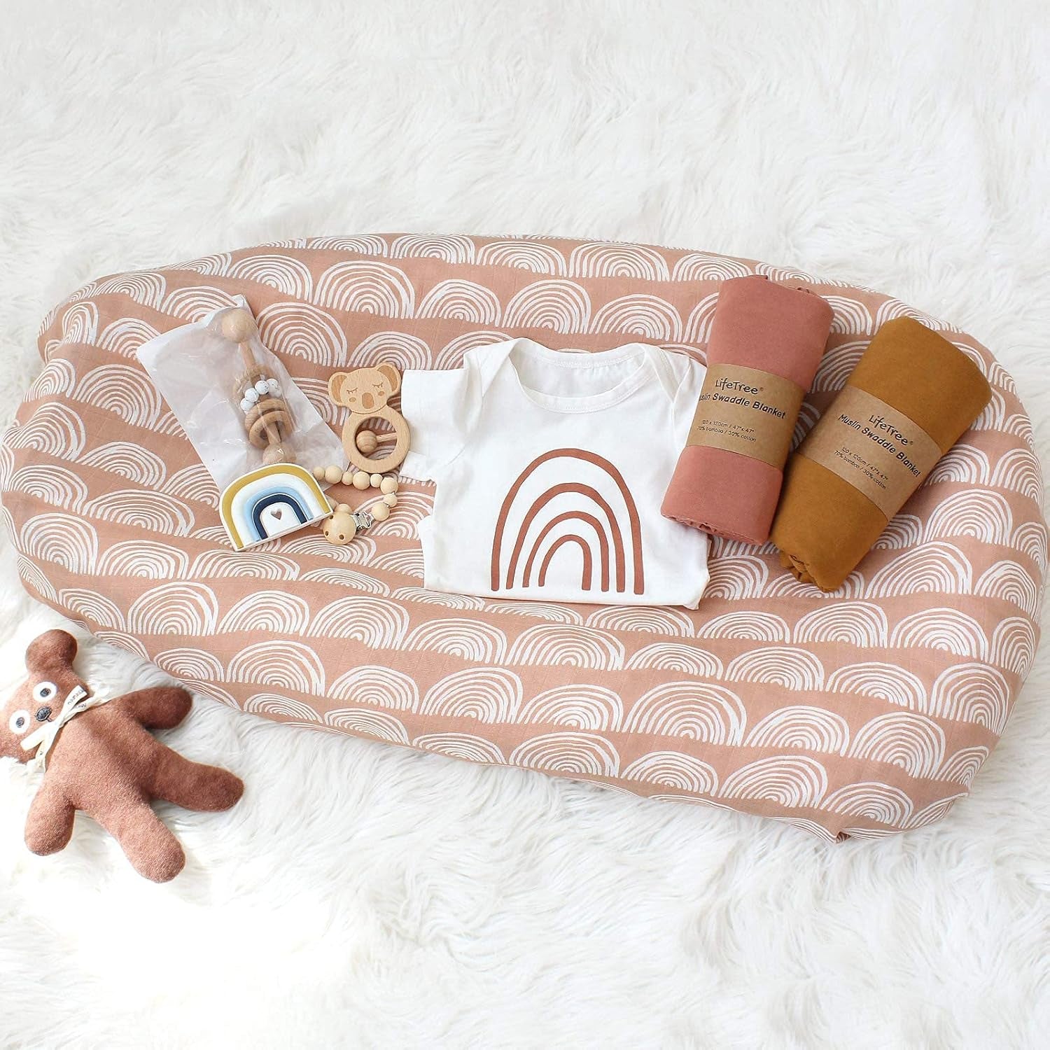 Baby Swaddle Blankets - 70% Viscose from Bamboo and 30% Cotton Muslin Swaddle Blankets Unisex - Boho Vintage Rainbow Print, Silky Soft, Lightweight, Breathable, Large 47 X 47 Inches