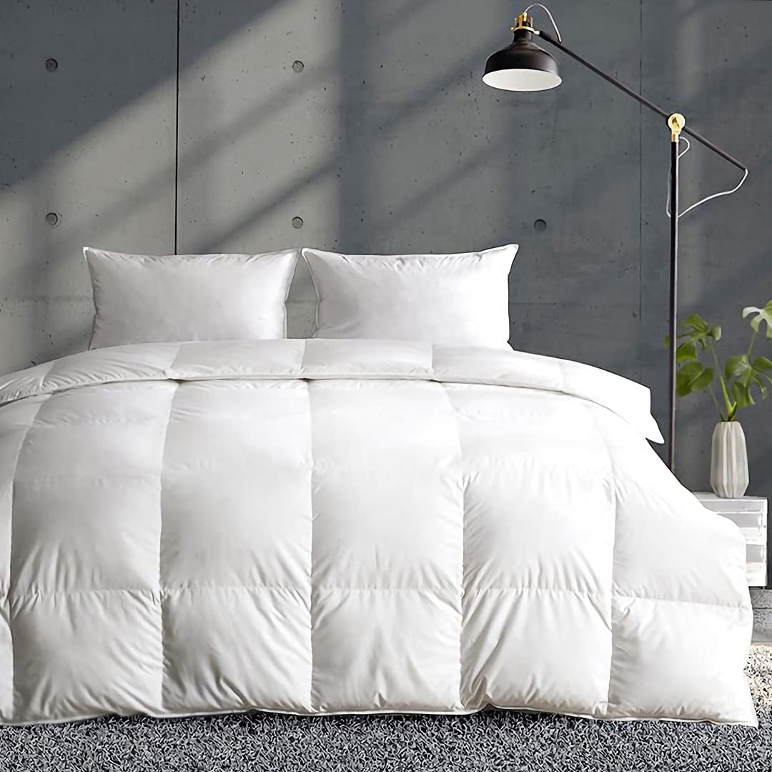 Lightweight down Feather Fibers Comforter Twin Size, Fluffy Duvet Insert for Warm Weather/Hot Sleepers -Ultra Soft 100% Organic Cotton Cover, Cooling Summer Duvet(Ivory White, 68X90)