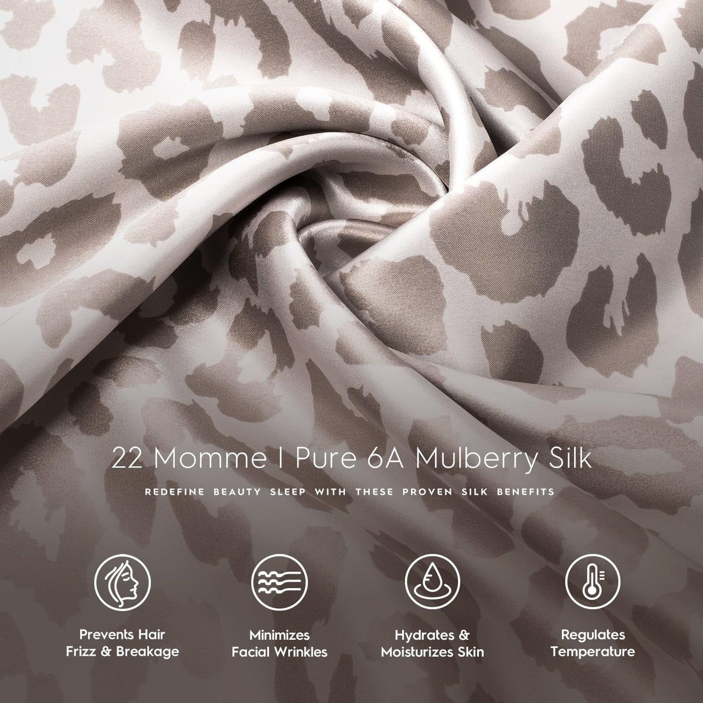 22Mm 100% Pure Mulberry 6A Silk Pillowcase for Hair & Skin with Envelope Closure, Cooling, Natural, Organic, Double Sided Silk Pillow Case (Leopard, Standard Size, 20"X26")