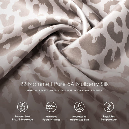 22Mm 100% Pure Mulberry 6A Silk Pillowcase for Hair & Skin with Envelope Closure, Cooling, Natural, Organic, Double Sided Silk Pillow Case (Leopard, Standard Size, 20"X26")