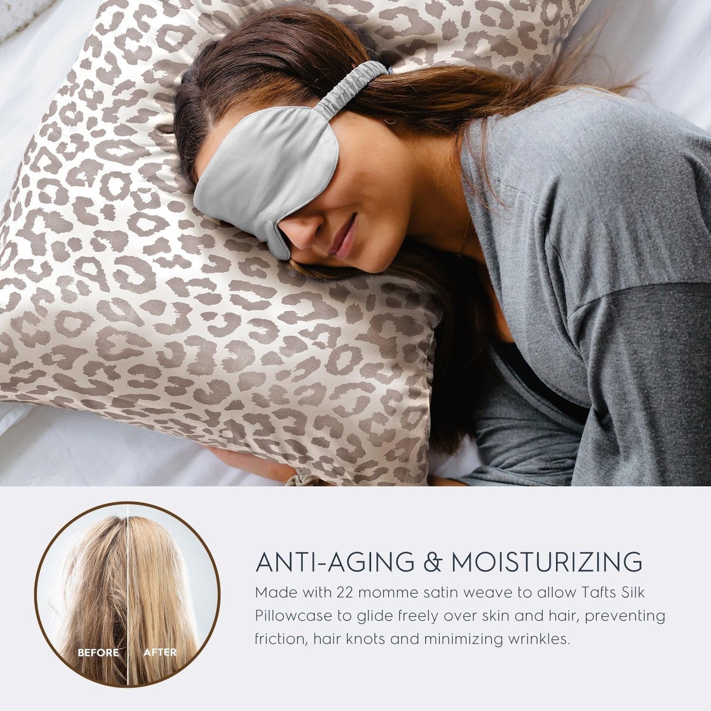 22Mm 100% Pure Mulberry 6A Silk Pillowcase for Hair & Skin with Envelope Closure, Cooling, Natural, Organic, Double Sided Silk Pillow Case (Leopard, Standard Size, 20"X26")