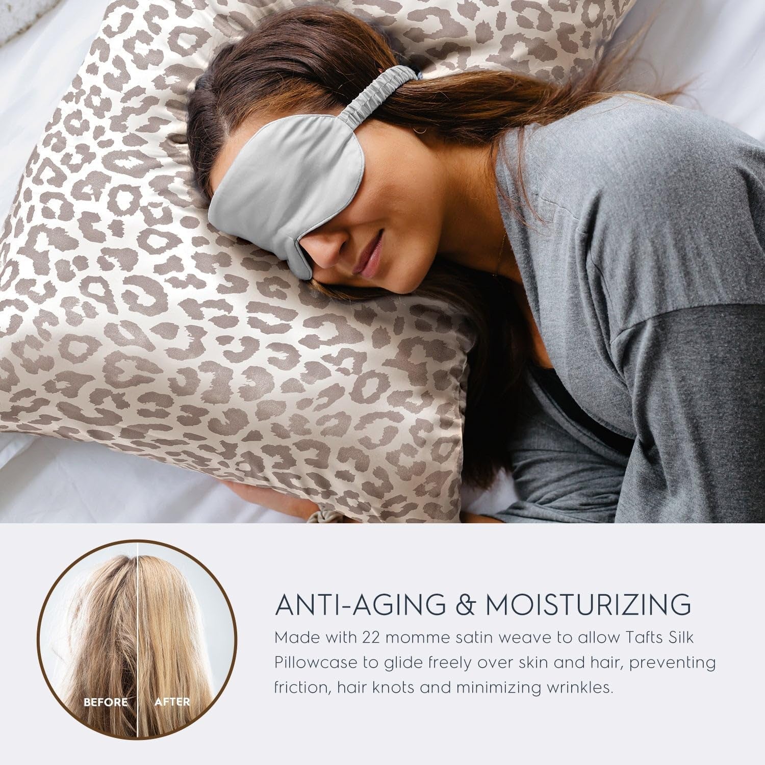 22Mm 100% Pure Mulberry 6A Silk Pillowcase for Hair & Skin with Envelope Closure, Cooling, Natural, Organic, Double Sided Silk Pillow Case (Leopard, Standard Size, 20"X26")