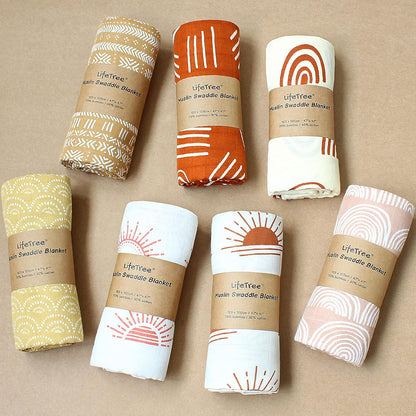 Baby Swaddle Blankets - 70% Viscose from Bamboo and 30% Cotton Muslin Swaddle Blankets Unisex - Boho Vintage Rainbow Print, Silky Soft, Lightweight, Breathable, Large 47 X 47 Inches