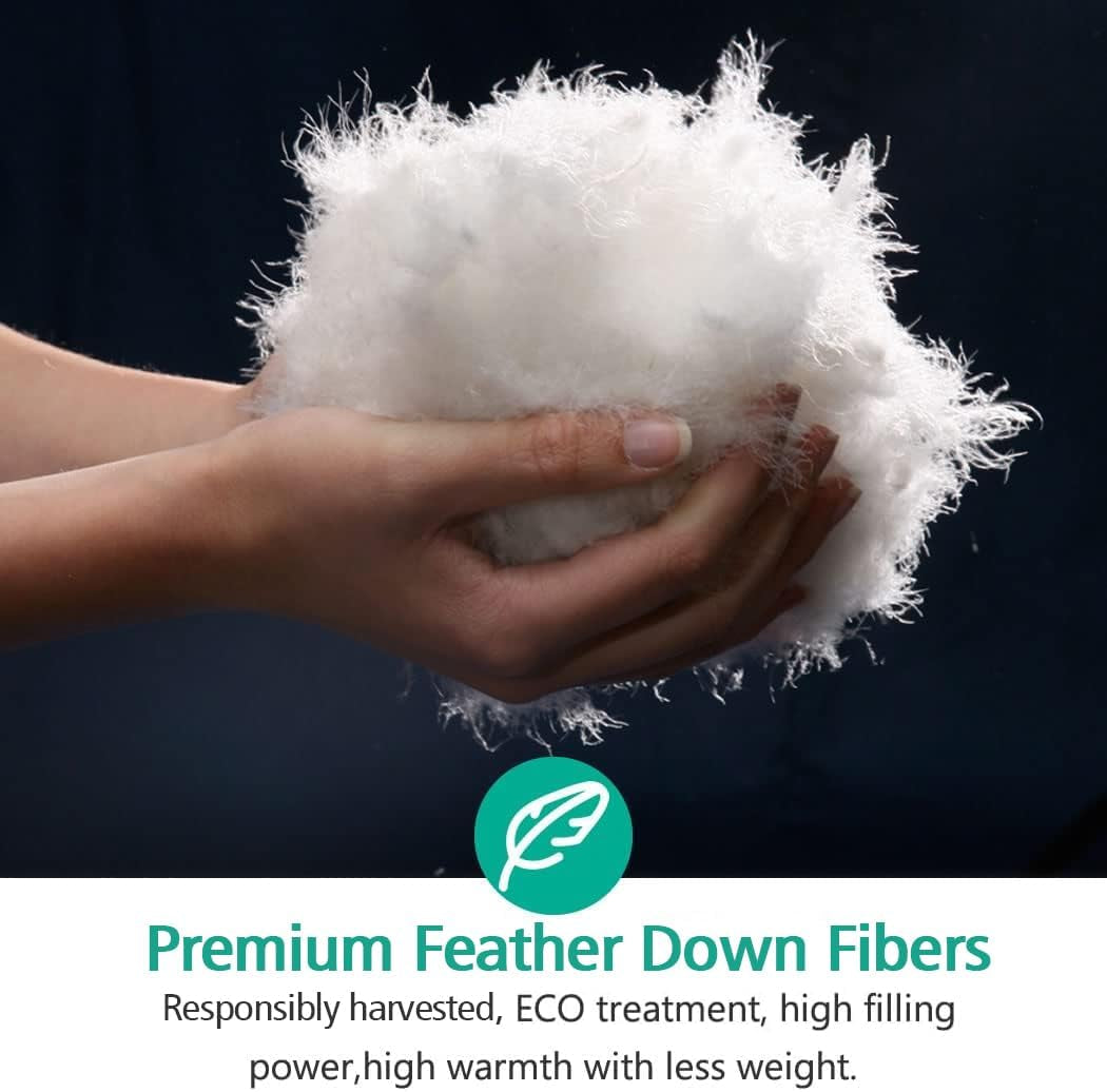 Lightweight down Feather Fibers Comforter Twin Size, Fluffy Duvet Insert for Warm Weather/Hot Sleepers -Ultra Soft 100% Organic Cotton Cover, Cooling Summer Duvet(Ivory White, 68X90)