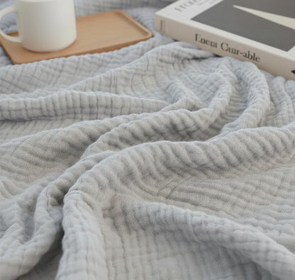 100% Organic Cotton Throw Blanket, 90X104 King Size Muslin Blankets for Adults, Couch, Plant Dyed, Breathable Lightweight Gauze Bed Throw Blanket All Season, Light Grey,