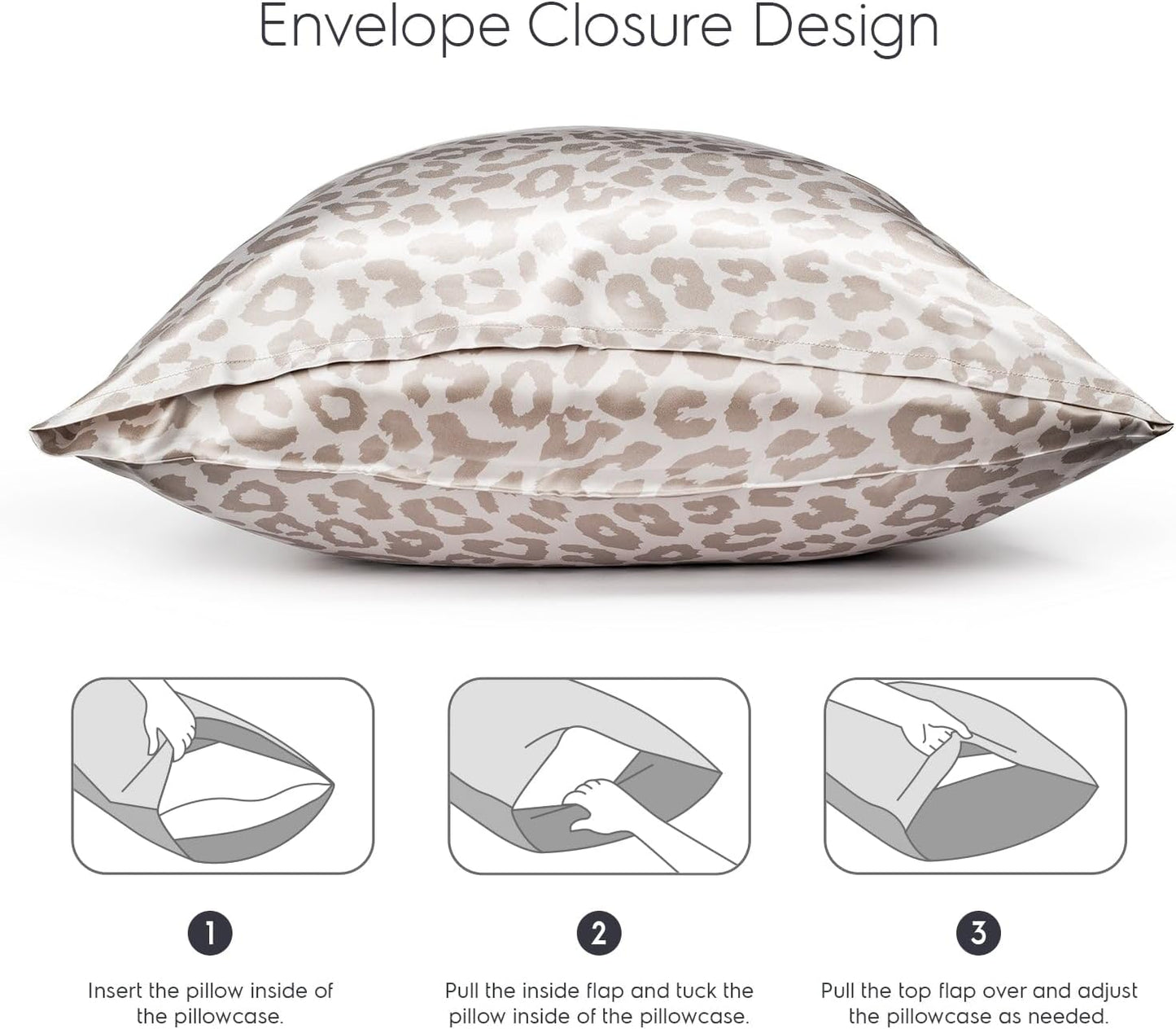 22Mm 100% Pure Mulberry 6A Silk Pillowcase for Hair & Skin with Envelope Closure, Cooling, Natural, Organic, Double Sided Silk Pillow Case (Leopard, Standard Size, 20"X26")