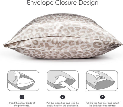 22Mm 100% Pure Mulberry 6A Silk Pillowcase for Hair & Skin with Envelope Closure, Cooling, Natural, Organic, Double Sided Silk Pillow Case (Leopard, Standard Size, 20"X26")