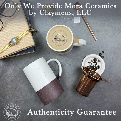 Ceramics Tea Cup with Loose Leaf Infuser, Spoon and Lid, 12 Oz, Microwave and Dishwasher Safe Coffee Mug - Rustic Matte Ceramic Glaze, Modern Herbal Tea Strainer - Great Gift for Women, Garnet