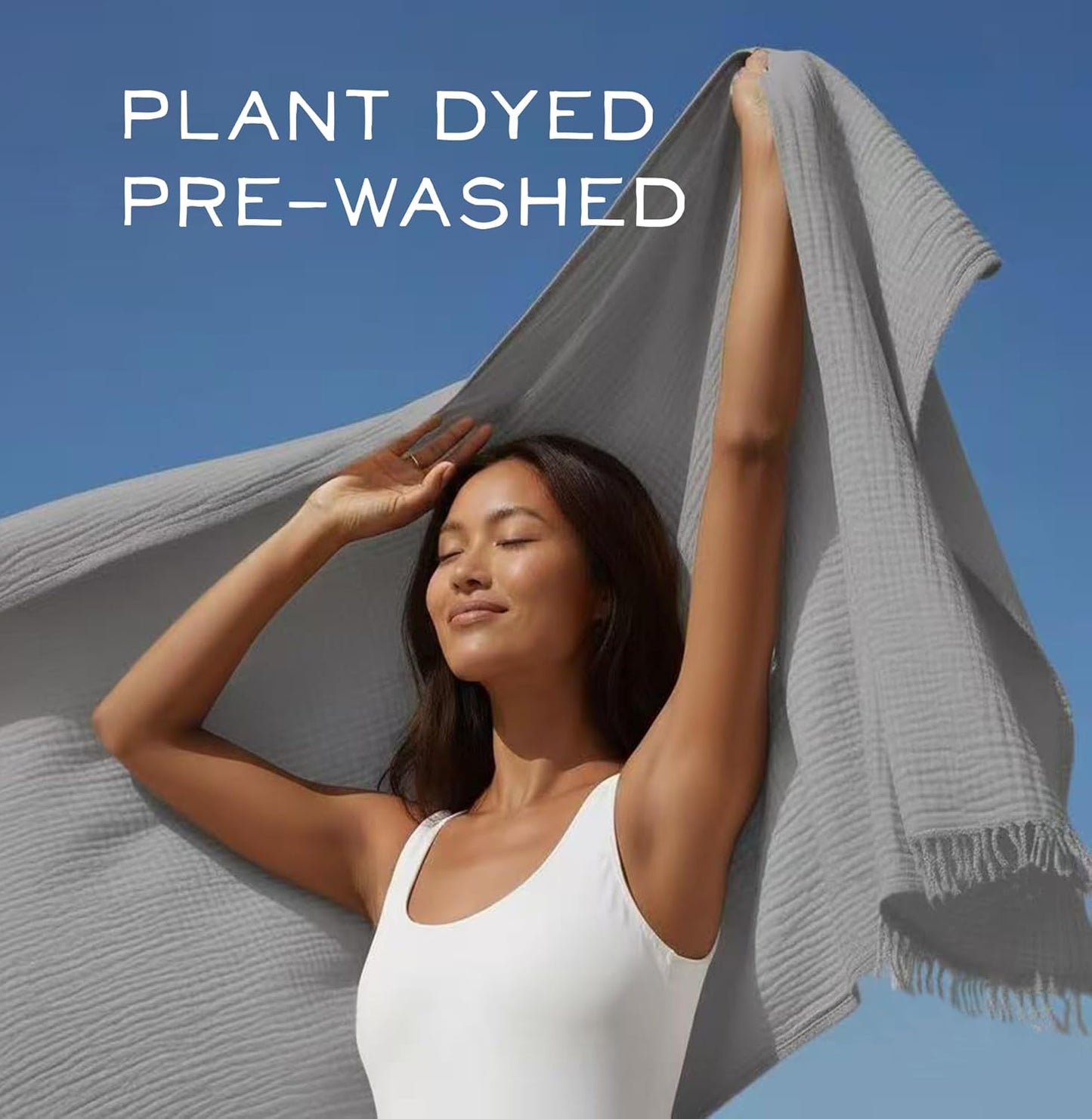 100% Organic Cotton Throw Blanket, 90X104 King Size Muslin Blankets for Adults, Couch, Plant Dyed, Breathable Lightweight Gauze Bed Throw Blanket All Season, Light Grey,